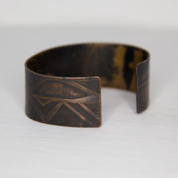 SOLD Vintage Bronze Rune Print Viking Cuff Bracelet - Picture 4 of 11
